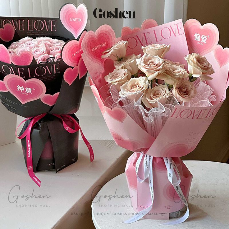 (35x50cm) Giấy Gói Hoa Trái Tim Cao Cấp Không Thấm Nước.