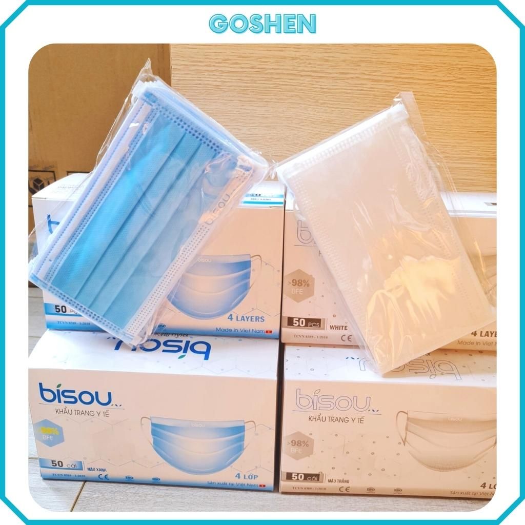 Khẩu trang y tế BISOU 4 lớp kháng khuẩn 1 hộp 50 cái