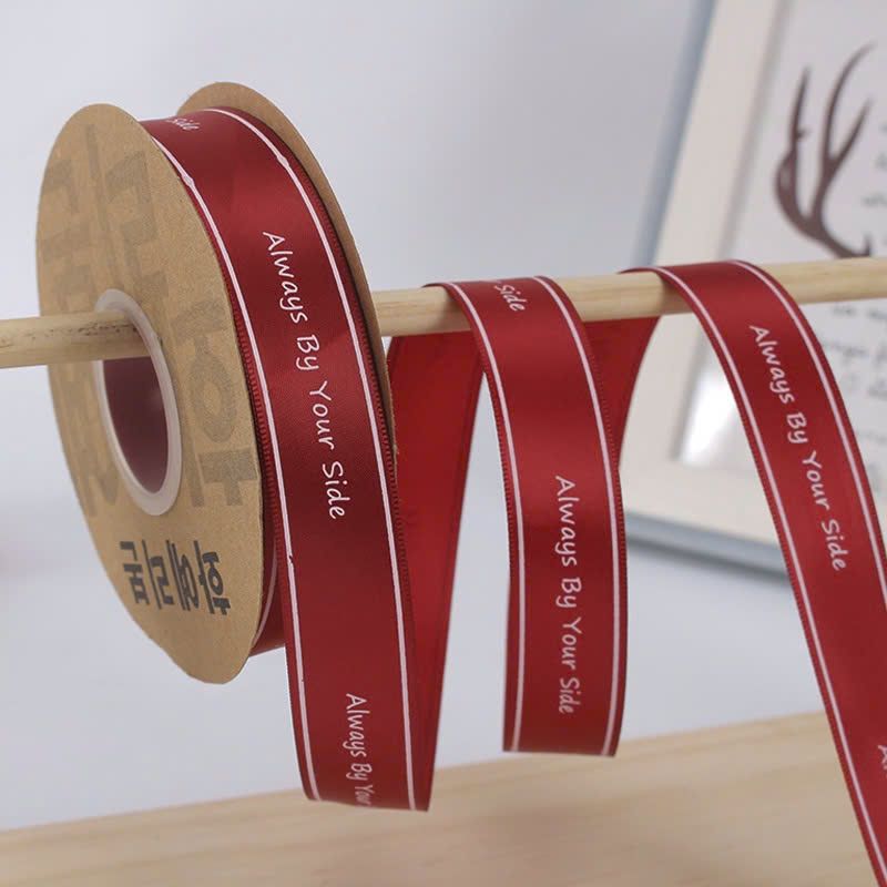 (2,5cm) Cuộn Dây Ruy Băng Lụa Chữ Always By Your Side Trang Trí Làm Nơ Gói Quà, Bó Hoa