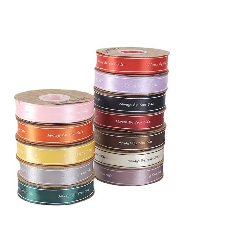 (2,5cm) Cuộn Dây Ruy Băng Lụa Chữ Always By Your Side Trang Trí Làm Nơ Gói Quà, Bó Hoa