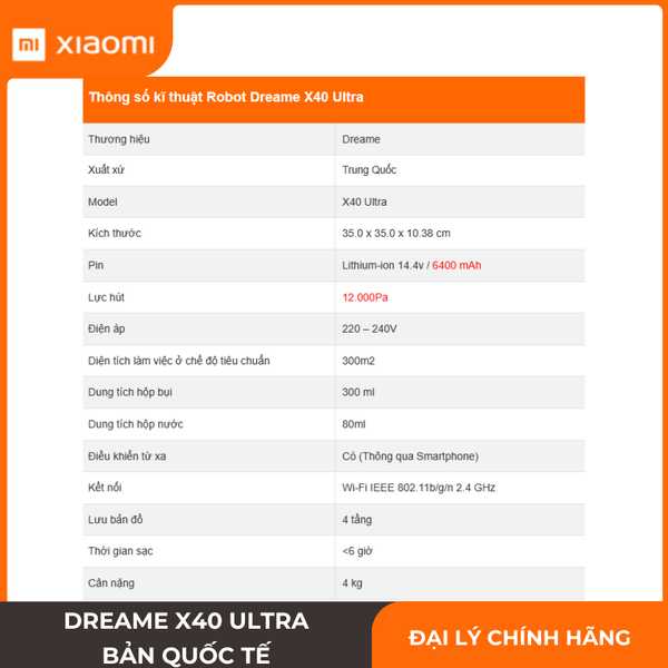 Xiaomi Dreame X40 Ultra Chính Hãng 12000Pa Giặt Nước Nóng