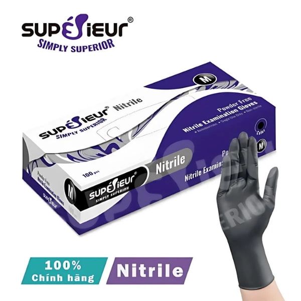Găng Tay Y Tế Không Bột Nitrile Supersieur Màu Đen