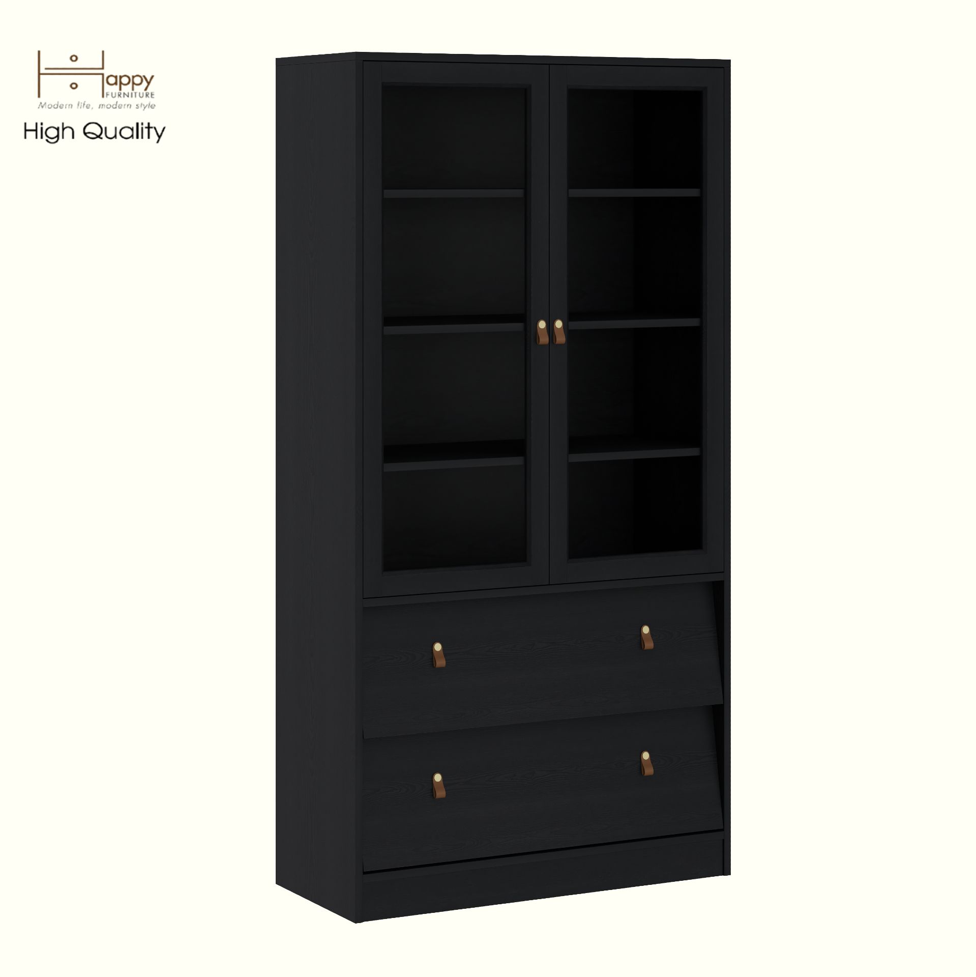 HAPPY FURNITURE , Kệ sách cửa kính 2 ngăn kéo - CALYN , KSA_107 , 90cm x 39cm x 176cm DxRxC