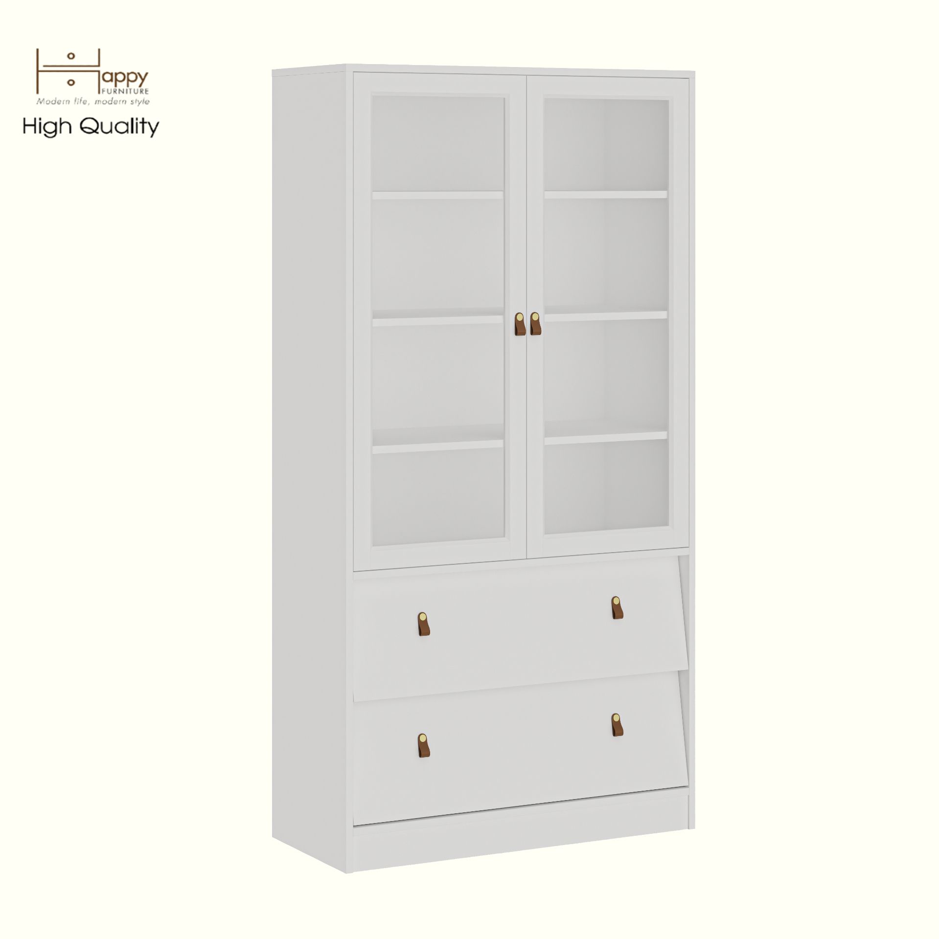 HAPPY FURNITURE , Kệ sách cửa kính 2 ngăn kéo - CALYN , KSA_107 , 90cm x 39cm x 176cm DxRxC