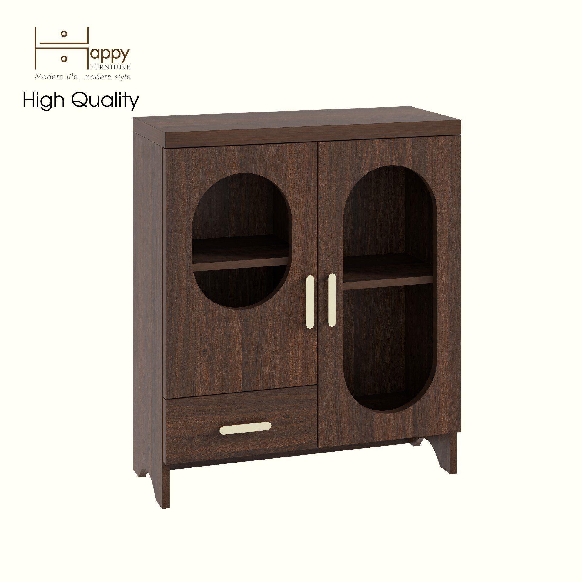 HAPPY FURNITURE , Tủ lưu trữ 2 cửa kính 1 ngăn kéo - CHEVY, TLT_046 , 70cm x 30cm x 82cm DxRxC