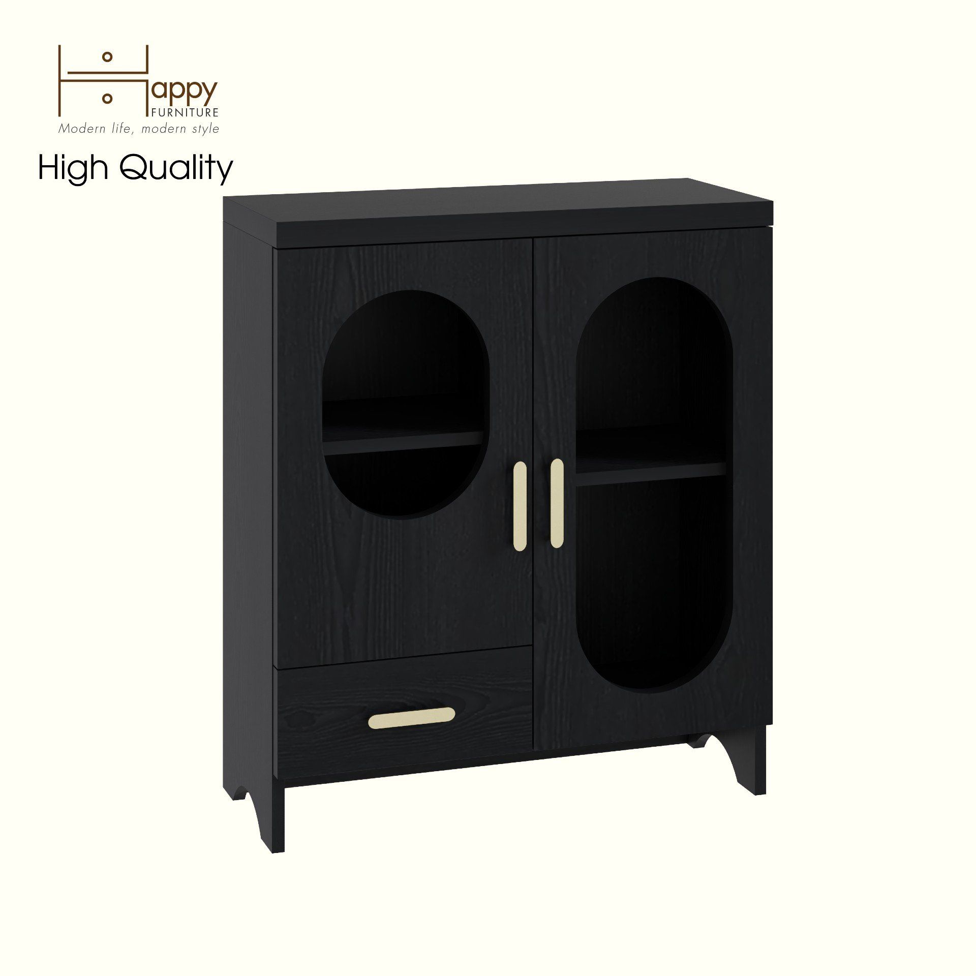 HAPPY FURNITURE , Tủ lưu trữ 2 cửa kính 1 ngăn kéo - CHEVY, TLT_046 , 70cm x 30cm x 82cm DxRxC
