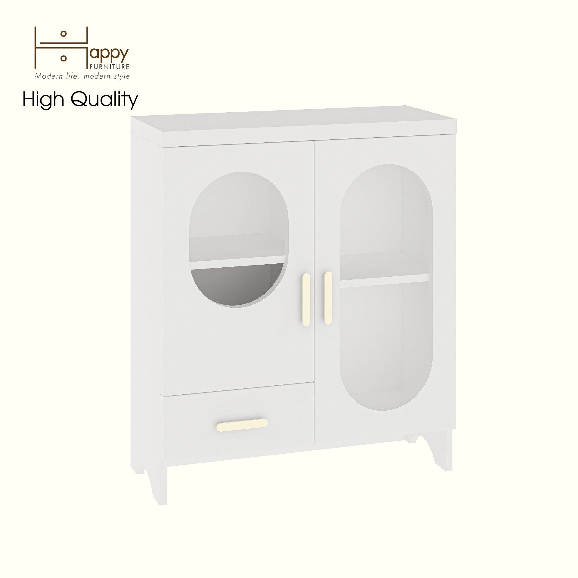 HAPPY FURNITURE , Tủ lưu trữ 2 cửa kính 1 ngăn kéo - CHEVY, TLT_046 , 70cm x 30cm x 82cm DxRxC