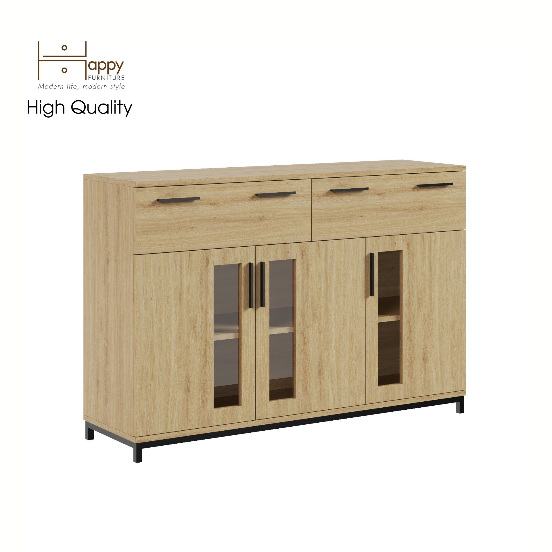 HAPPY FURNITURE , Tủ lưu trữ 2 ngăn kéo 3 cửa mở chân sắt - LOUIS , THK_059 , 126cm x 36cm x 84cm