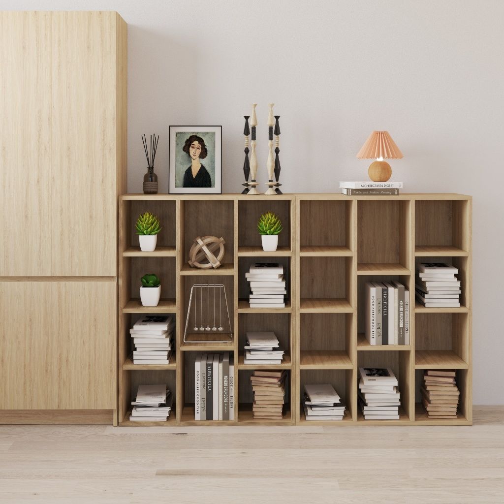 HAPPY FURNITURE , COMBO 2 kệ sách nhiều ngăn - CATY , KSA_099 , 154cm x 28cm x 100cm DxRxC