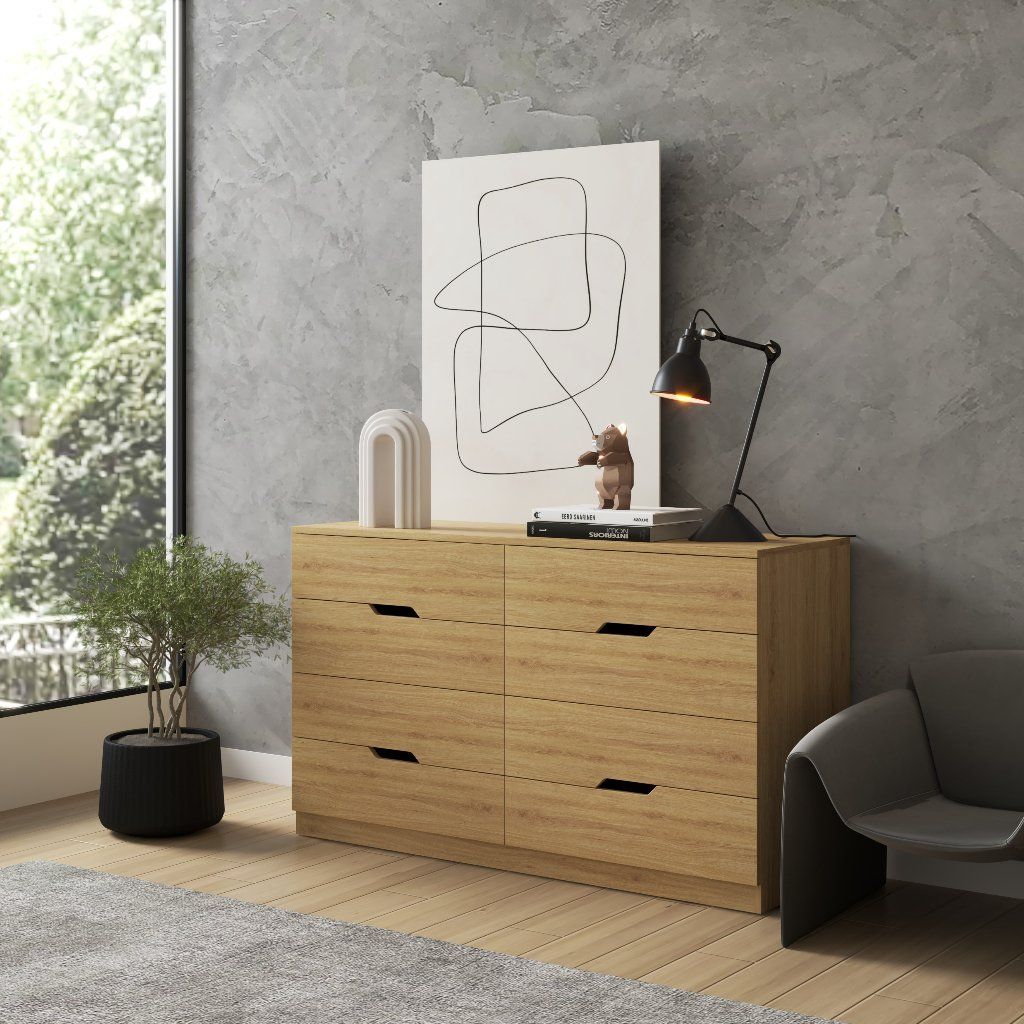 HAPPY FURNITURE , Tủ đựng đồ - 8 ngăn kéo - DASH , THK_053 , 132cm x 46cm x 78cm