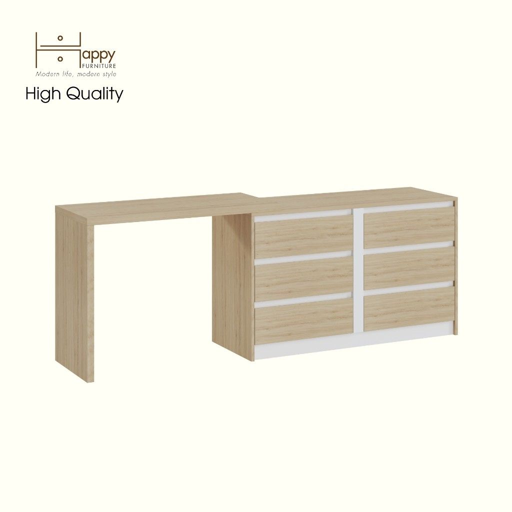 HAPPY FURNITURE , Tủ lưu trữ 6 ngăn kéo kết hợp bàn - ELIS , BAN_173 , 204cm x 45cm x 72cm DxRxC