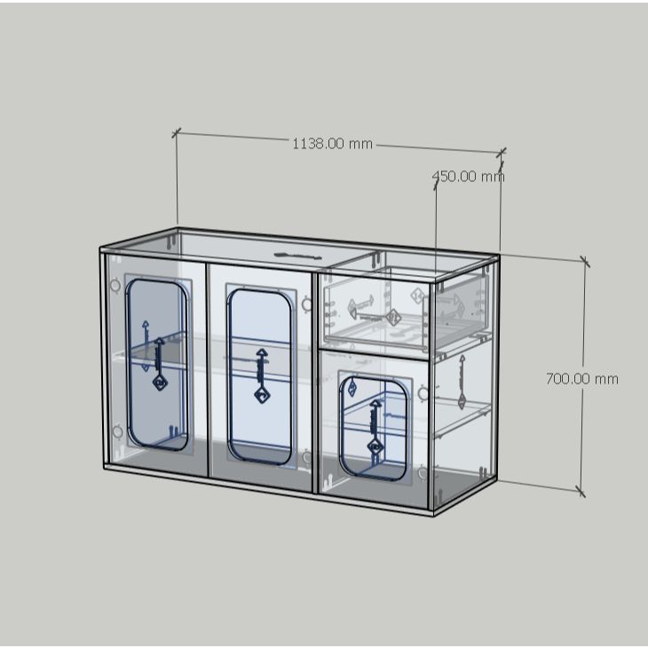HAPPY FURNITURE , Tủ lưu trữ 1 ngăn kéo 3 cửa kính - NOAH , TLT_067 , 114cm x 45cm x 70cm DxRxC