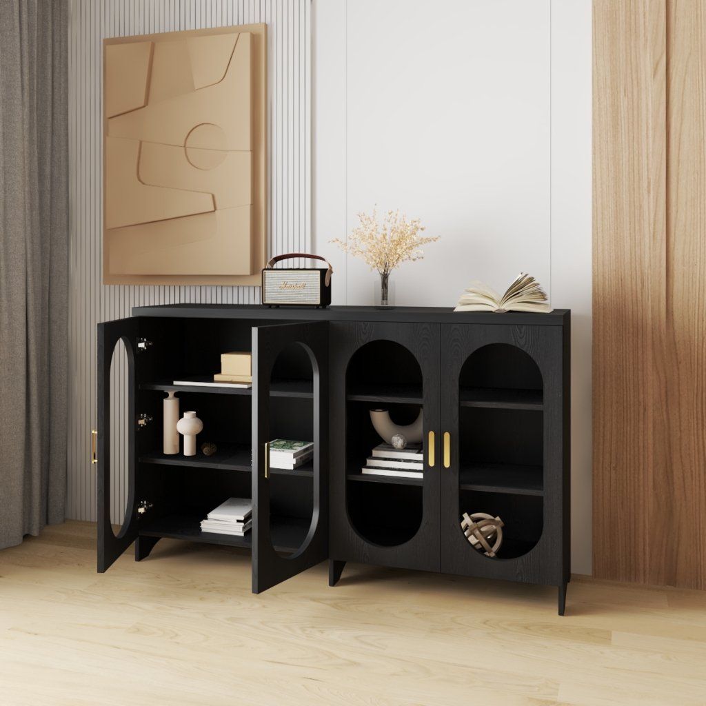 HAPPY FURNITURE , Tủ lưu trữ 4 cửa kính - CHEVY, TLT_048 , 160cm x 40cm x 98cm DxRxC
