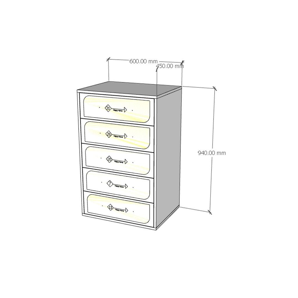 HAPPY FURNITURE , Tủ đựng đồ 5 ngăn kéo - BANA , THK_122 , 60cm x 45cm x 94cm