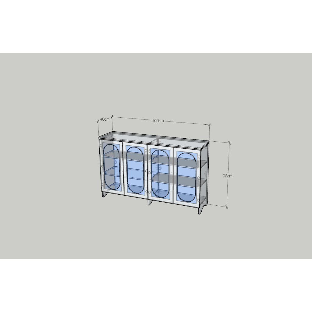 HAPPY FURNITURE , Tủ lưu trữ 4 cửa kính - CHEVY, TLT_048 , 160cm x 40cm x 98cm DxRxC