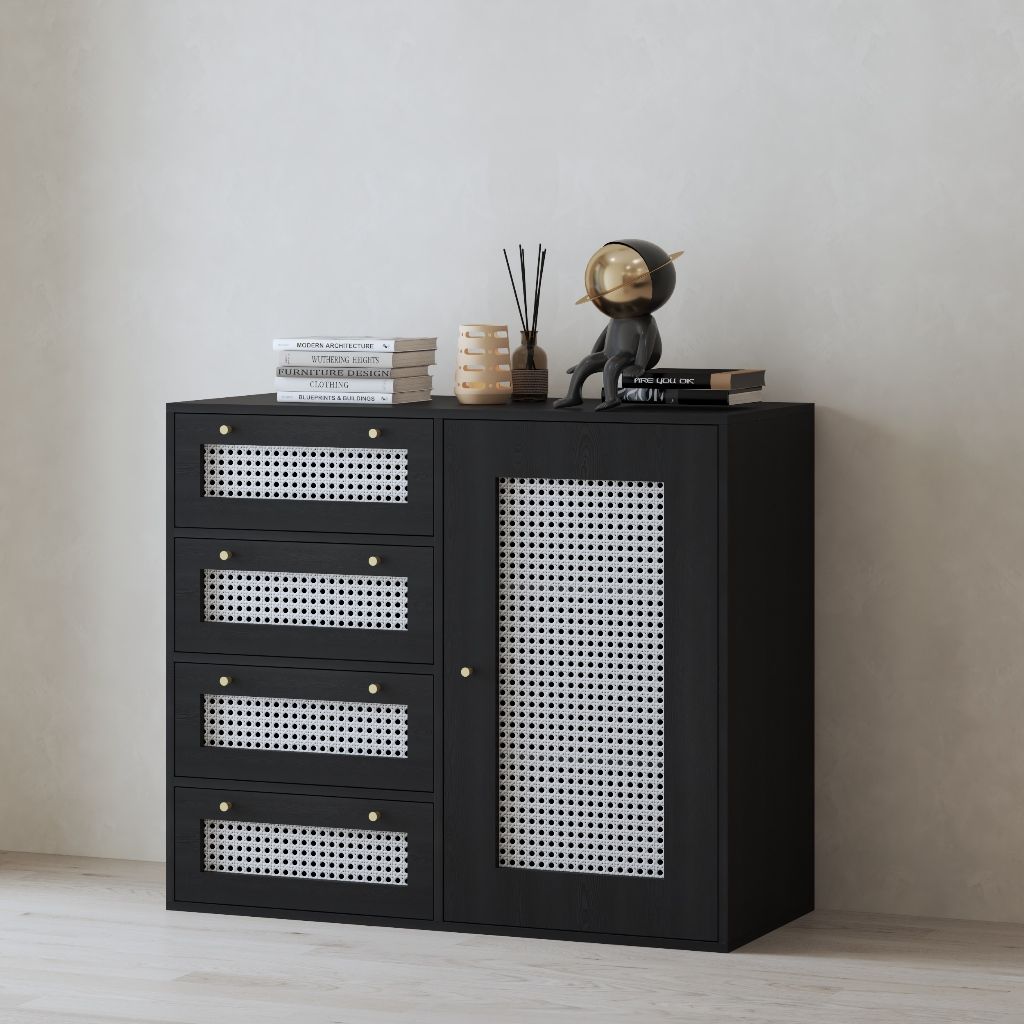 HAPPY FURNITURE , Tủ lưu trữ 4 ngăn kéo 1 cửa mở - MAY , TLT_060 , 110cm x 45cm x 93cm DxRxC