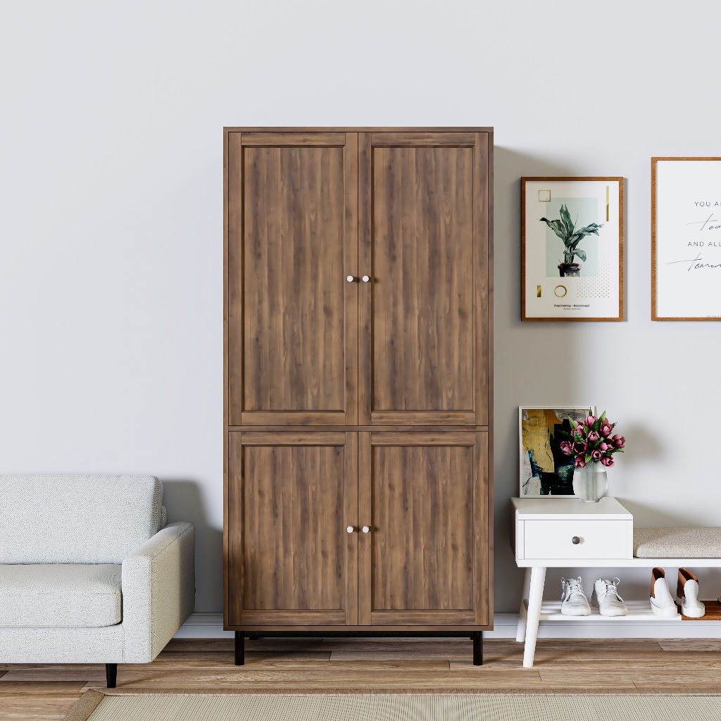 HAPPY FURNITURE , Kệ sách 5 tầng 4 cửa mở chân sắt - CATY , KSA_055 , 90cm x 39cm x 180cm
