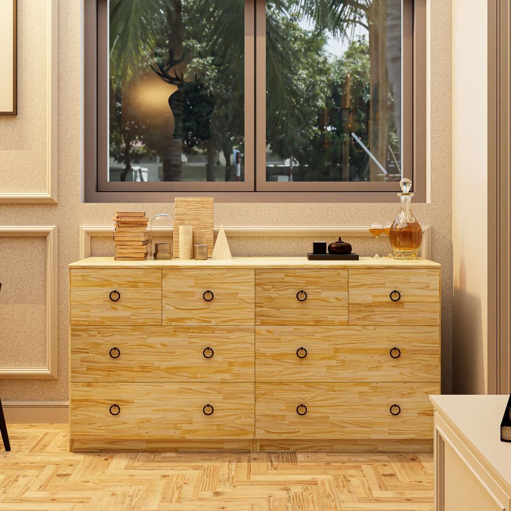 HAPPY FURNITURE , gỗ tự nhiên , Tủ lưu trữ 8 ngăn kéo - YANNA , THK_187 , 150cm x 45cm x 76cm