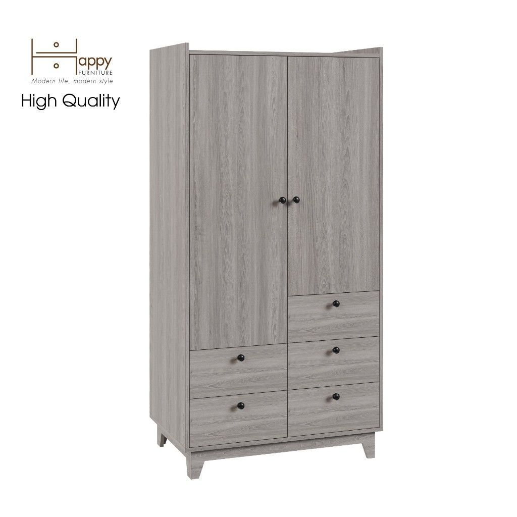HAPPY FURNITURE , Tủ quần áo 2 cửa mở 5 ngăn kéo - KINA , TCM_039 , 90cm x 58cm x 180cm