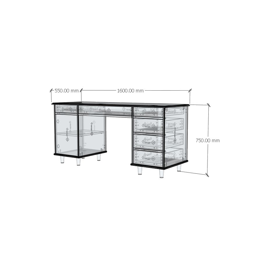 HAPPY FURNITURE , Gỗ tự nhiên , Bàn làm việc 6 ngăn kéo - FARAH , BAN_097 , 160cm x 55cm x 75cm
