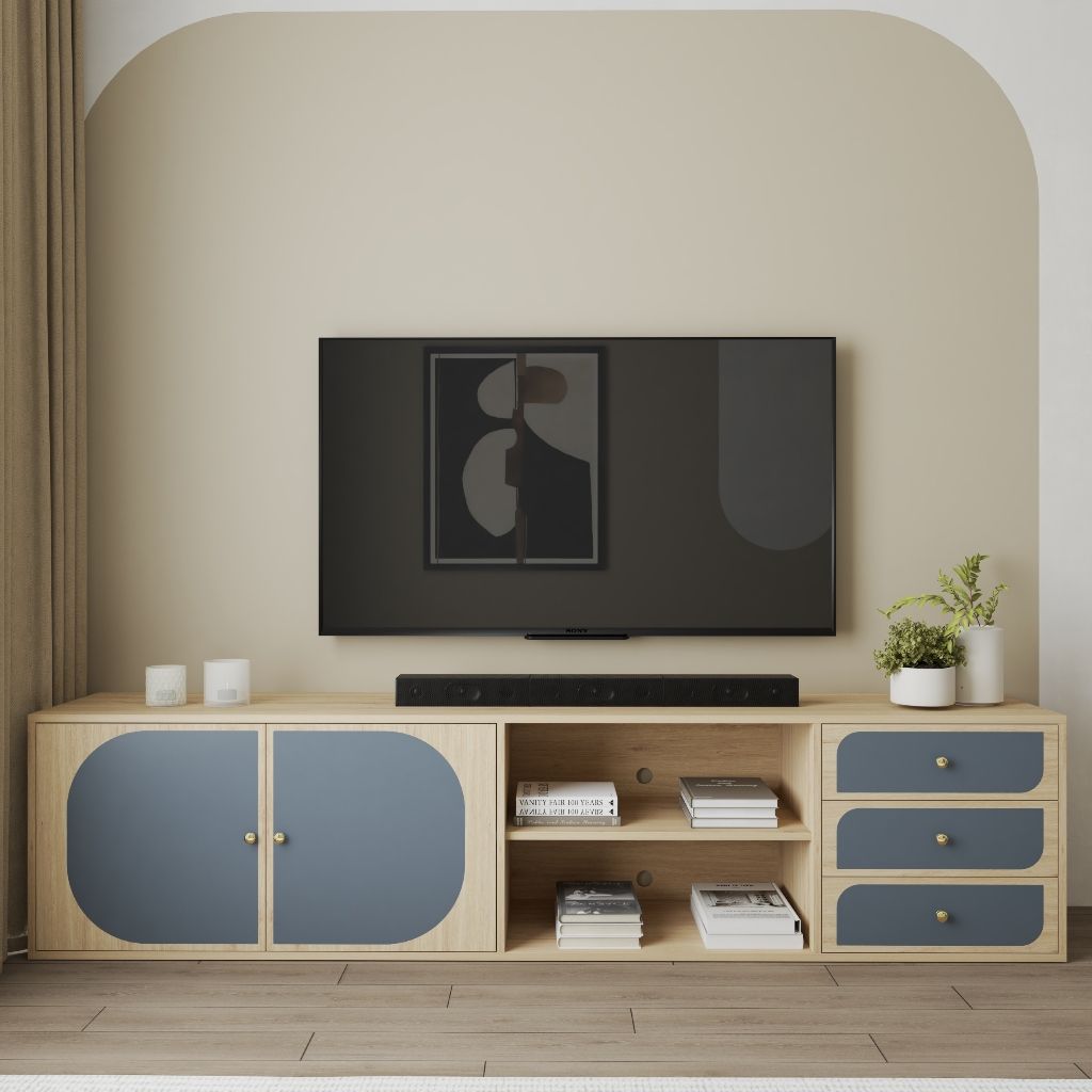 HAPPY FURNITURE , Kệ TV 2 cửa mở - BANA , KTV_031 , 220cm x 40cm x 52cm