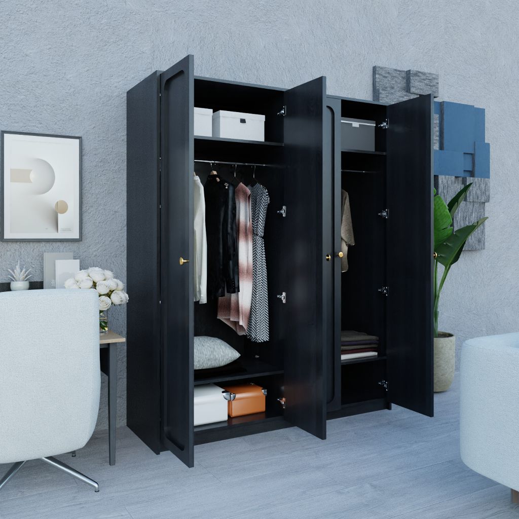 HAPPY FURNITURE , Tủ quần áo 4 cửa mở 1m6x2m - ELEGANT , TCM_084 , 160cm x 54cm x 200cm