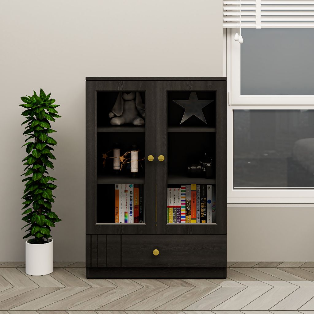 HAPPY FURNITURE , Tủ lưu trữ cửa kính 1 ngăn kéo - JOVIE , TCM_162 , 70cm x 32cm x 100cm