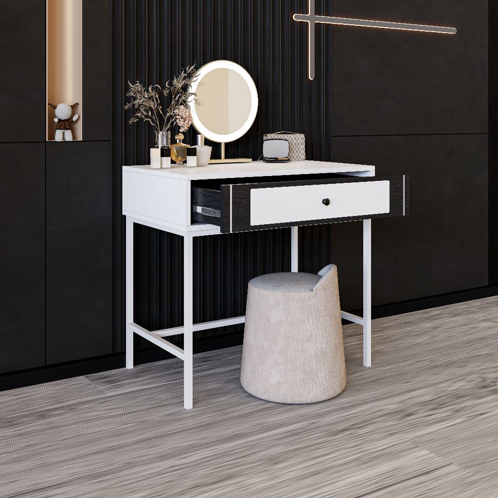 HAPPY FURNITURE , Bàn làm việc 2 ngăn kéo chân sắt - TAKO , BAN_074 , 80cm x 50cm x 75cm