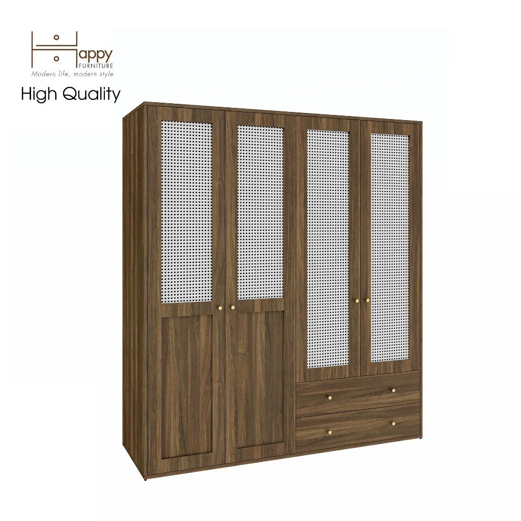 HAPPY FURNITURE , Tủ quần áo 4 cửa mở - ROTAN , TCM_137 , 160x54x180cm