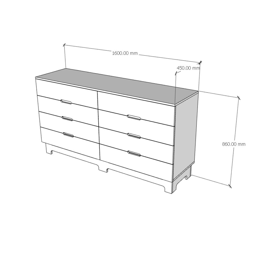 HAPPY FURNITURE , Tủ lưu trữ 8 ngăn kéo - MOLLY , THK_109 , 160cm x 45cm x 86cm