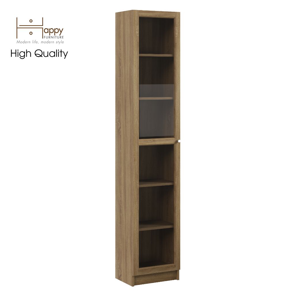 HAPPY FURNITURE , kệ sách 6 tầng cửa kính size nhỏ - CATY , KSA_011 , 40cm x 30cm x 202cm