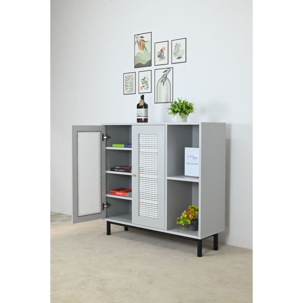 HAPPY FURNITURE , Tủ giày 2 cửa mở chân sắt - ROTAN , TCM_130 , 100cm x 34cm x 94cm