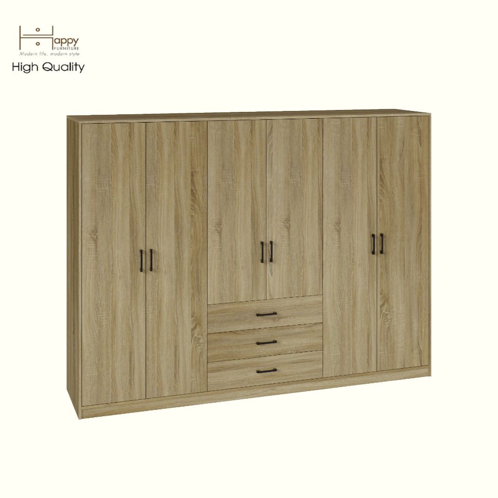 HAPPY FURNITURE , HEINEE - Tủ quần áo 6 cửa mở, TCM_218 , 240cm x 54cm x 180cm DxRxC, sản phẩm phổ thông