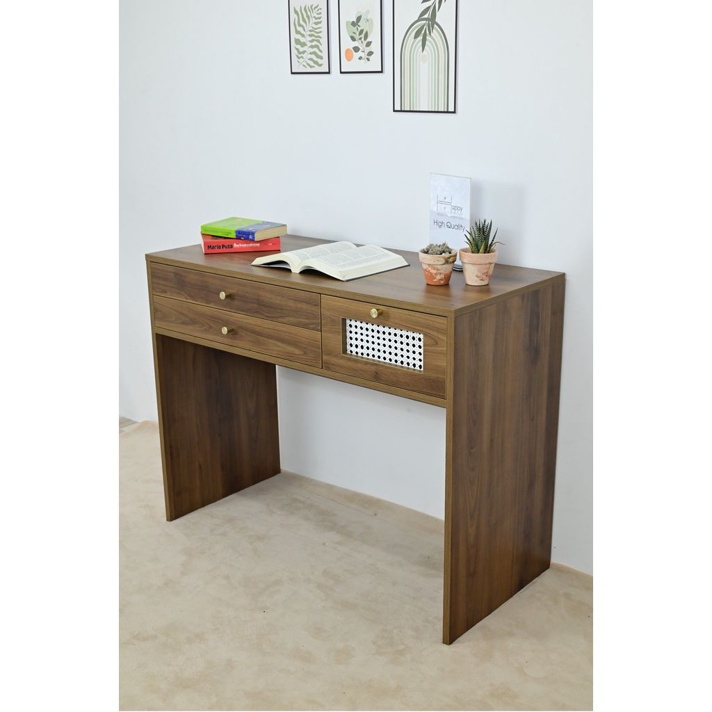 HAPPY FURNITURE , Bàn trang điểm 3 ngăn kéo - ROTAN , BAN_072 , 100cm x 45cm x 78cm