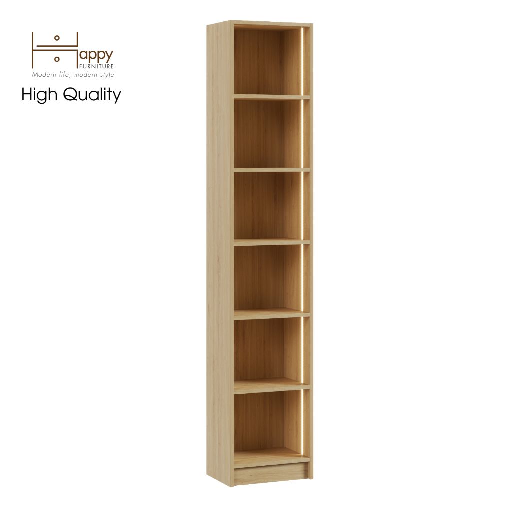 HAPPY FURNITURE , kệ sách 6 tầng size nhỏ tích hợp đèn LED - CATY , KSA_009_LED , 40cm x 28cm x 202cm