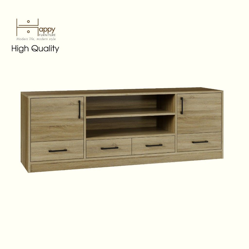 HAPPY FURNITURE , HEINEE - Kệ TV 2 cửa mở 4 ngăn kéo, KTV_070 , 160cm x 40cm x 56cm DxRxC, sản phẩm phổ thông