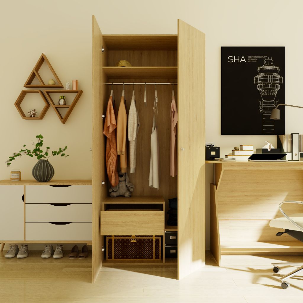 HAPPY FURNITURE , Tủ quần áo 2 cánh mở - LILY , TCM_099 , 100cm x 55cm x 220cm
