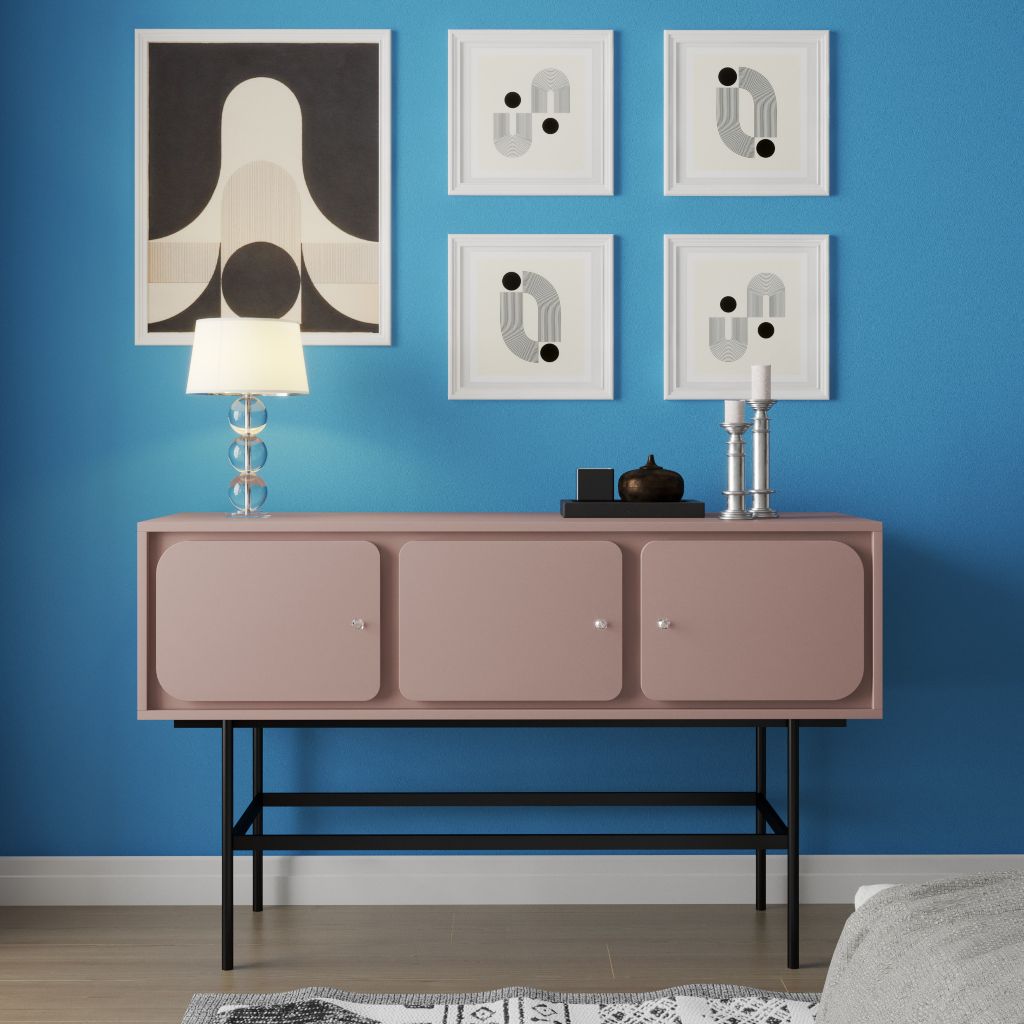 HAPPY FURNITURE , Tủ lưu trữ 3 cửa mở chân sắt - SWEETY , TCM_064 , 136cm x 40cm x 82cm