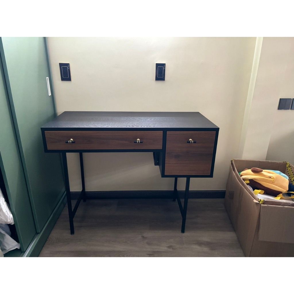 HAPPY FURNITURE , Bàn làm việc 2 ngăn chân sắt - BECKY , 100cm x 45cm x 75cm ( DxRxC), BAN_006