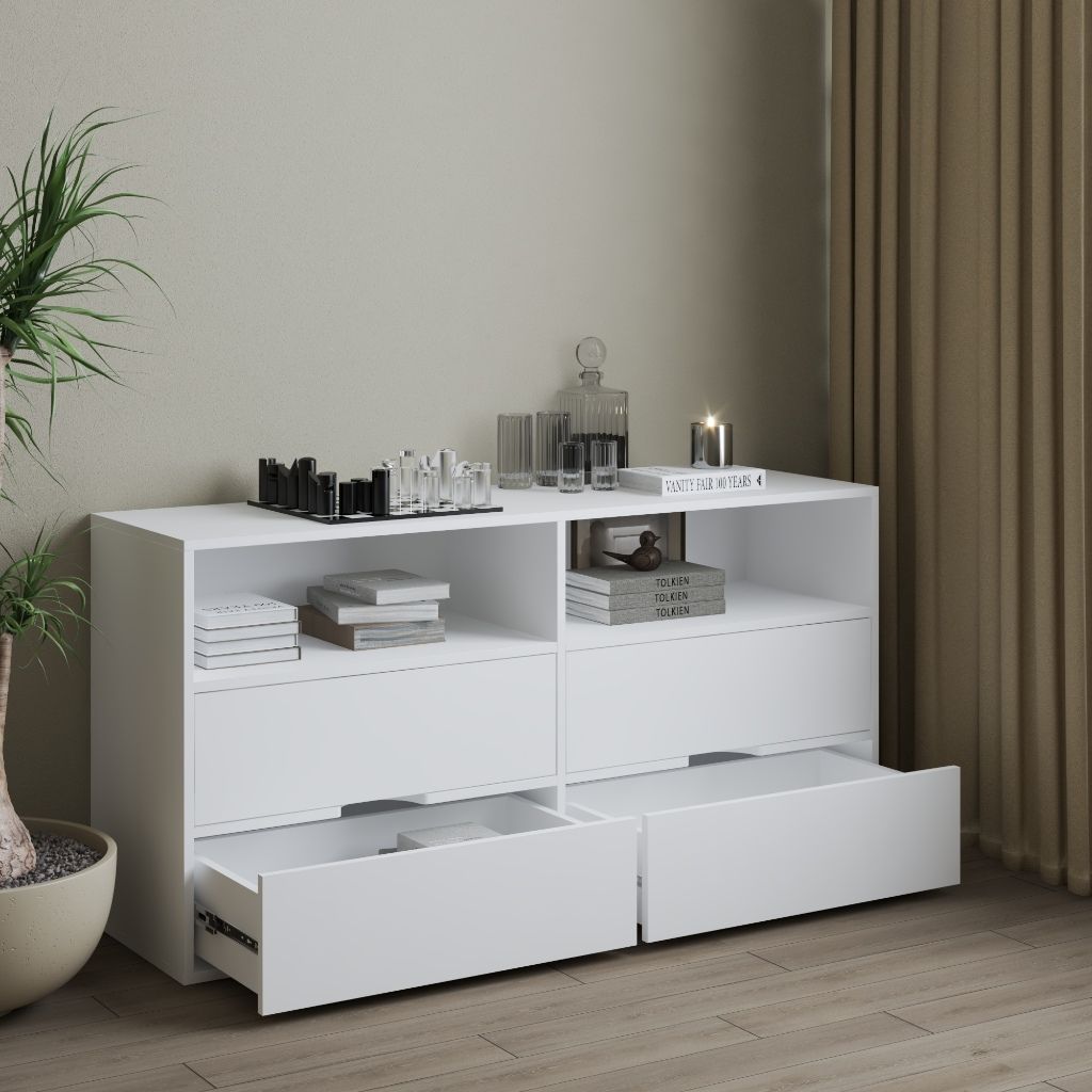 HAPPY FURNITURE , Tủ lưu trữ 4 ngăn kéo - LAYLA , THK_330 , 140cm x 40cm x 70cm DxRxC
