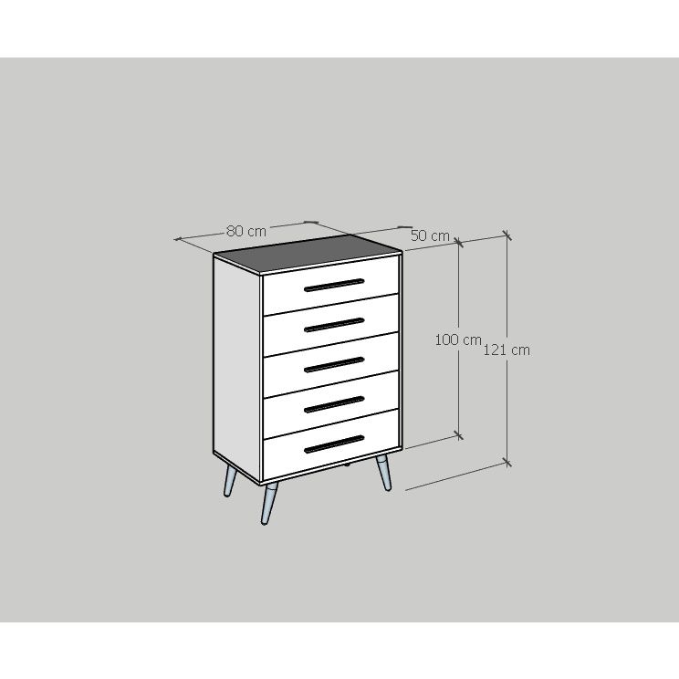 HAPPY FURNITURE , Tủ đụng đồ 5 ngăn chân gỗ chéo - OSRI , THK_023 , 80cm x 50cm x 120cm
