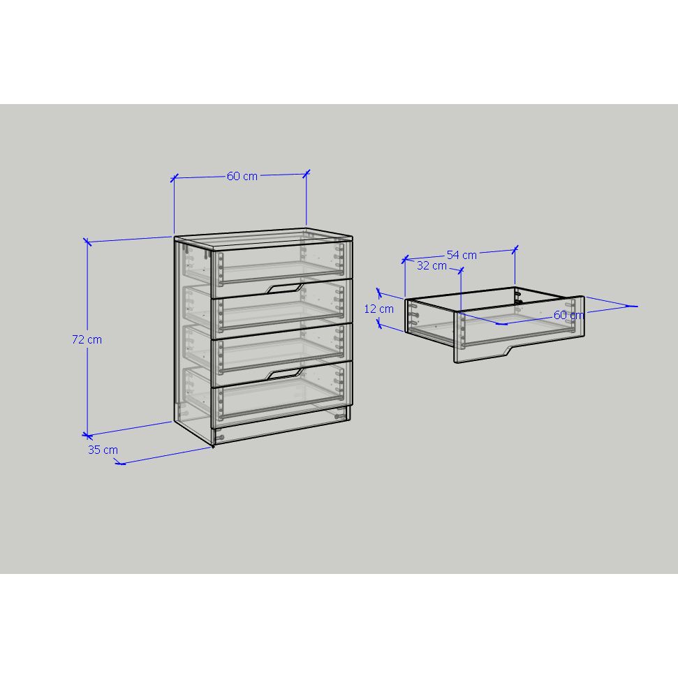 HAPPY FURNITURE , Tủ đựng đồ 4 ngăn kéo - DASH , THK_055 , 60cm x 35cm x 72cm