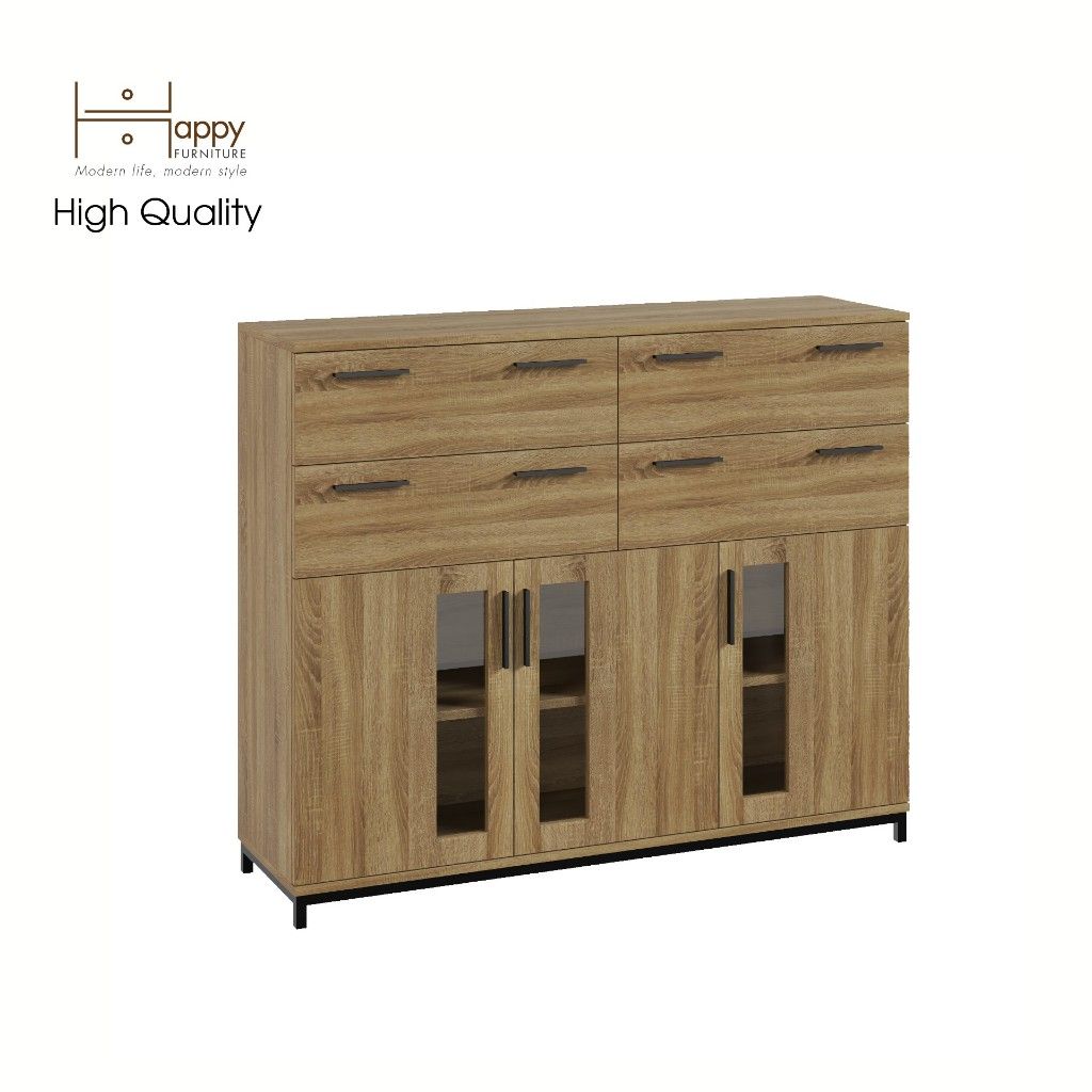 HAPPY FURNITURE , Tủ lưu trữ 4 ngăn kéo 3 cửa mở chân sắt - LOUIS , THK_060 , 126cm x 36cm x 104cm