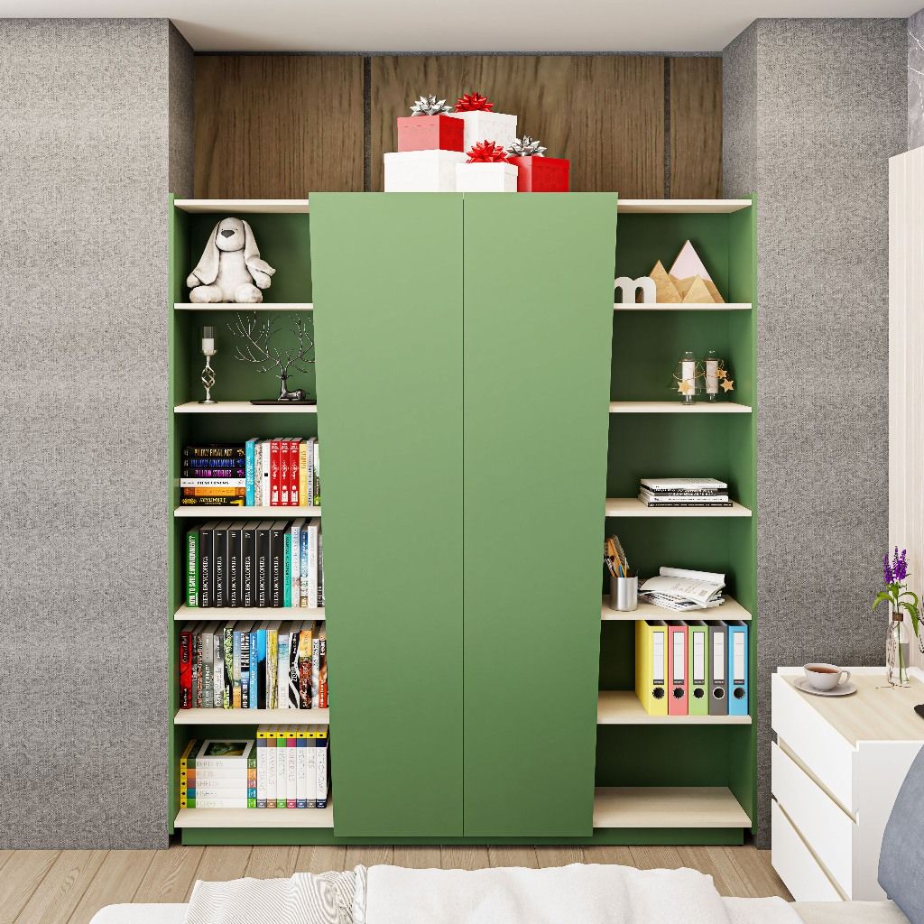 HAPPY FURNITURE , Kệ sách 2 cửa mở - VIGGO , KSA_050 , 180cm x 28cm x 200cm