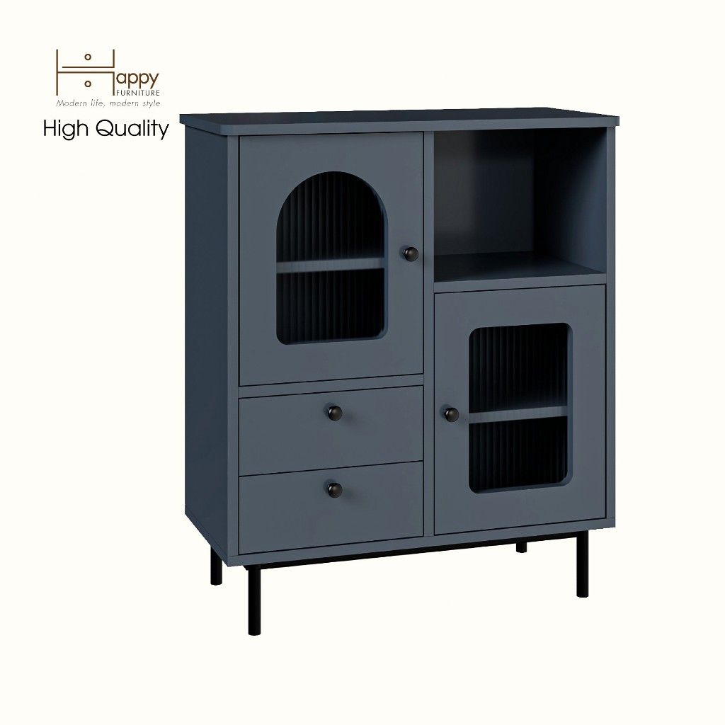 HAPPY FURNITURE , Tủ lưu trữ cửa kính 2 cửa mở Chân sắt - SISEEL , TLT_010 , 70cm x 32cm x 82cm