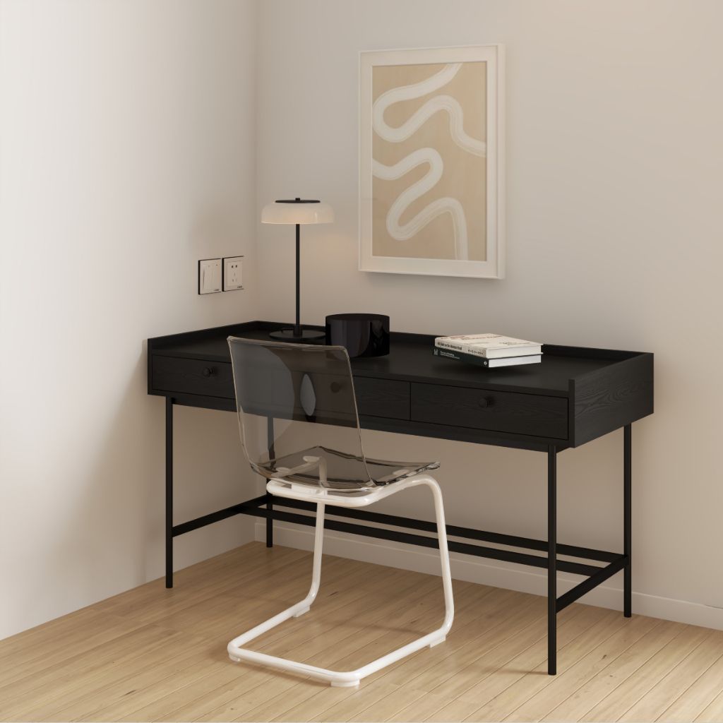 HAPPY FURNITURE , Bàn làm việc 3 ngăn chân sắt - KINA , BAN_041 , 140cm x 55cm x 75cm