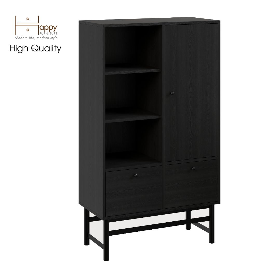 HAPPY FURNITURE , Kệ sách 2 ngăn kéo 1 cửa mở chân sắt - CATY , KSA_024 , 80cm x 39cm x 140cm