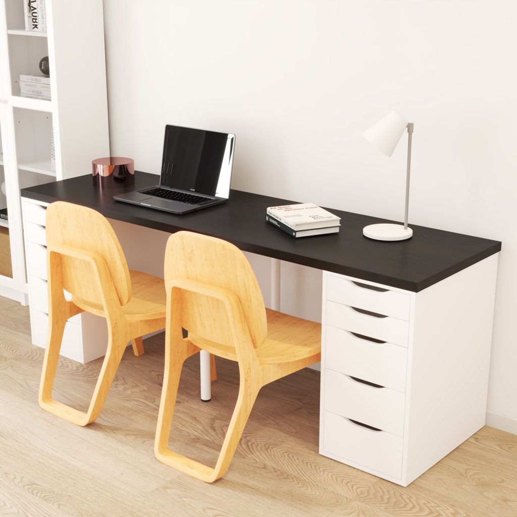HAPPY FURNITURE , Bàn làm việc 2 bên ngăn tủ 2 chân sắt - LIDA , BAN_026 BAN_027