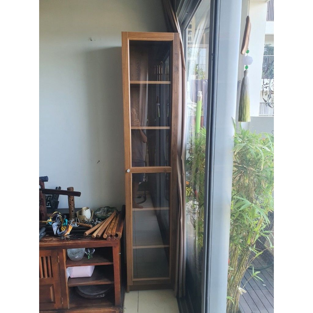 HAPPY FURNITURE , kệ sách 6 tầng cửa kính size nhỏ - CATY , KSA_011 , 40cm x 30cm x 202cm