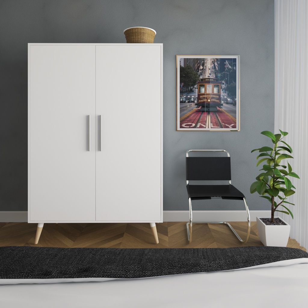 HAPPY FURNITURE , Tủ quần áo 2 cửa mở chân gỗ chéo - OSRI , TCM_012 , 120cm x 58cm x 180cm